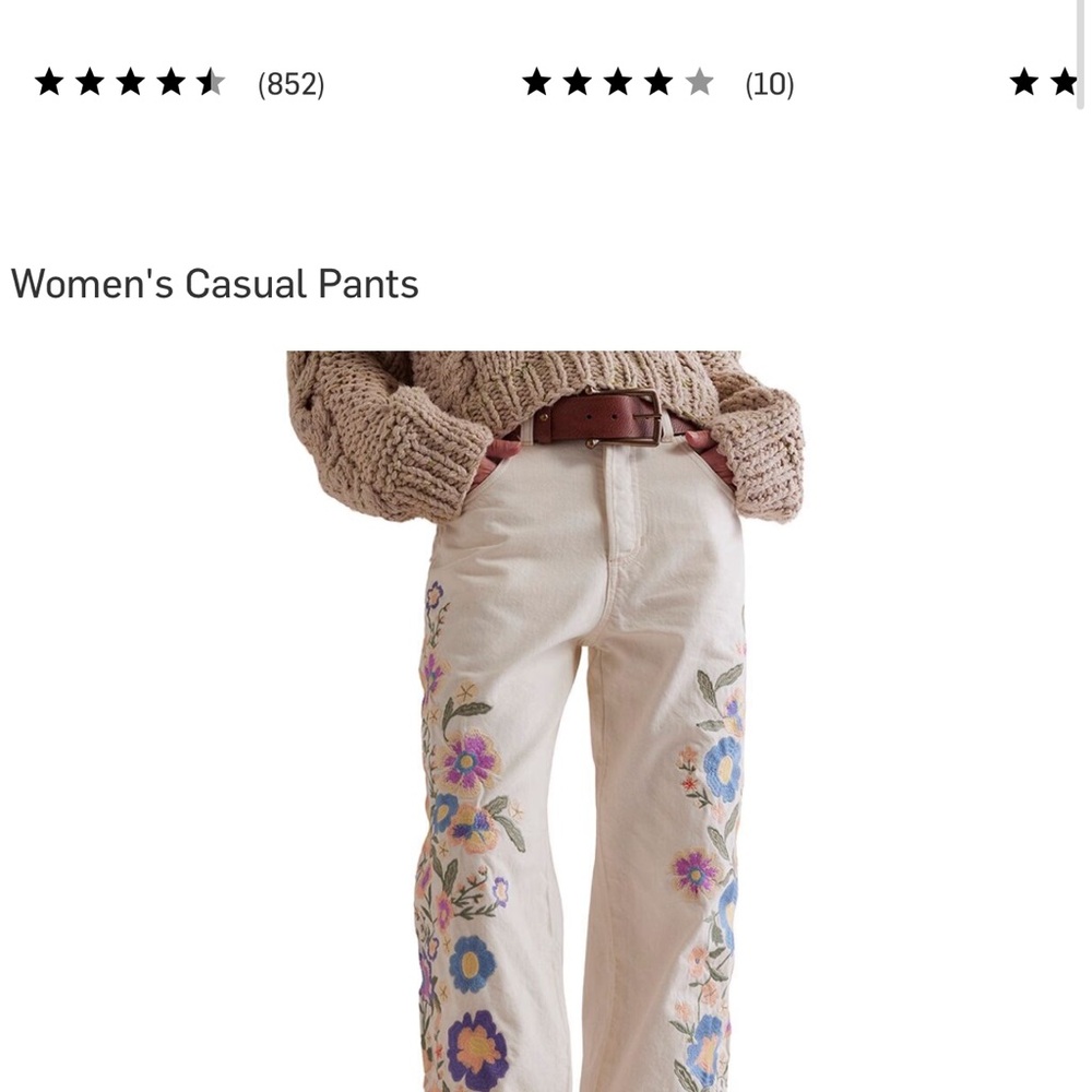 Free People Willow Floral Embroidered Jeans Ecru